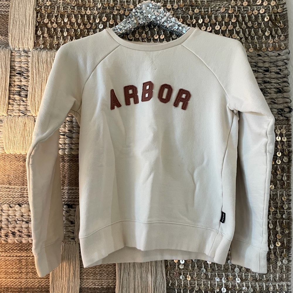 Arbor cream crew neck sweatshirt brown text sz S